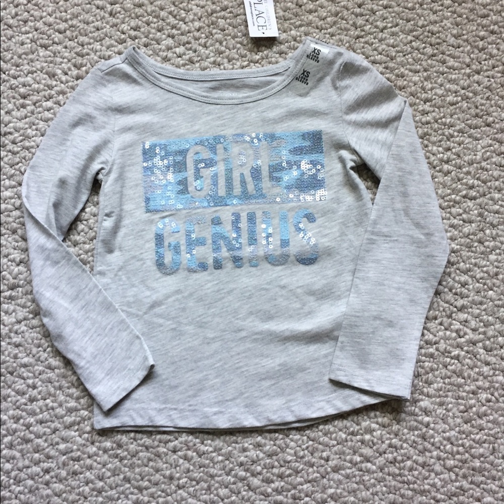 The Place Girl Genius Sequin Long Sleeve Shirt Size XS 4 Gray‎ Blue